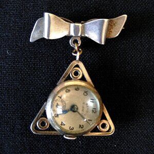 Vintage Bendix 13 Jewel Mechanical Nurses Watch Fob- Bow stamped STERLING SILVER